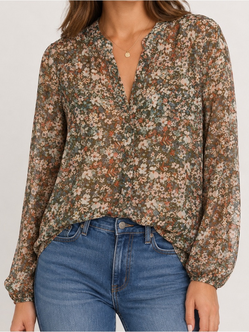 KUT From The Kloth Floral Sheer Button-Down Blouse – Size Medium
